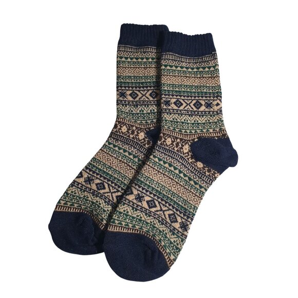 Multicolor Knit Men Crew Socks Gift Soft Warm Stylish Cozy Cabin Core Nordic Ski - Picture 1 of 4